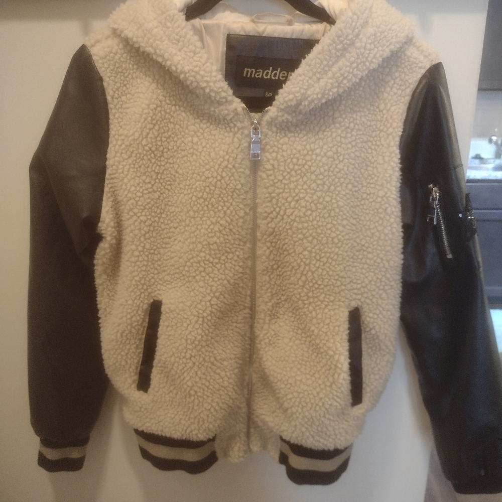 Madden Cream Black Sherpa Hooded Jacket